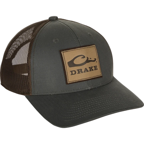 DRAKE SQUARE LEATHER PATCH CAP DARK GREY