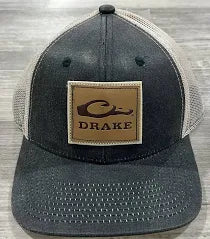 DRAKE SQUARE LEATHER PATCH CAP DARK BLUE