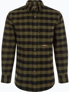 DRAKE AUTUMN BRUSHED TWILL PLAID SHIRT OLIVE SMALL