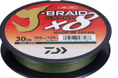 Daiwa J-Braid Grand 8X Braided Line Dark Green 150yds